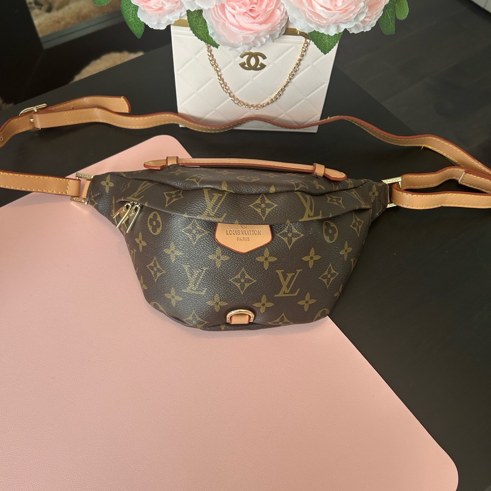 Designer Monogram Canvas Crossbody Belt Bag in Brown